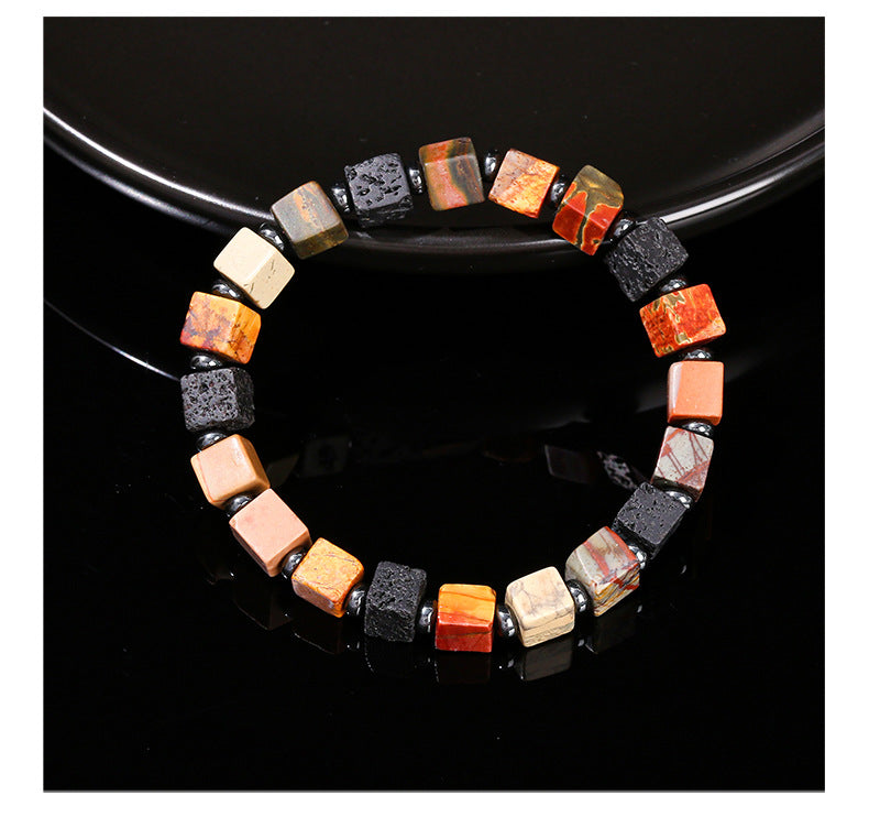 Red Turquoise & Volcanic Stone Square Bracelet