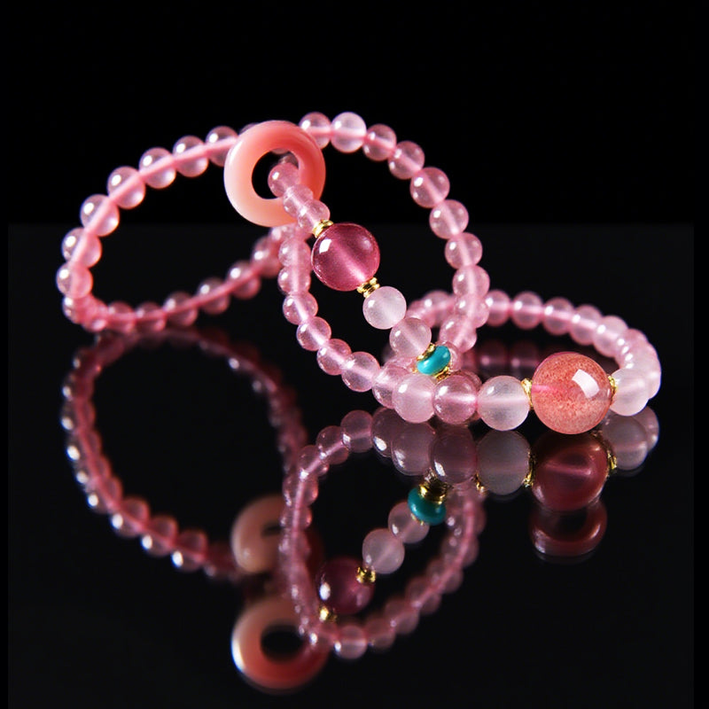 Natural Strawberry Quartz Double Circle Bracelet – Elegant Women’s Jewelry