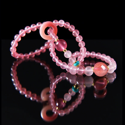 Natural Strawberry Quartz Double Circle Bracelet – Elegant Women’s Jewelry
