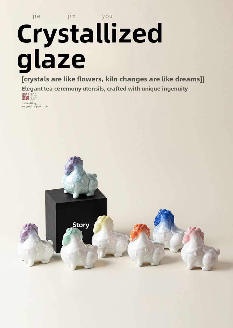 2026New Year Horse Year Gift Kiln Change Crystal Glaze Little Horse Tea Pet Ornament Home Ceramic Horse Year