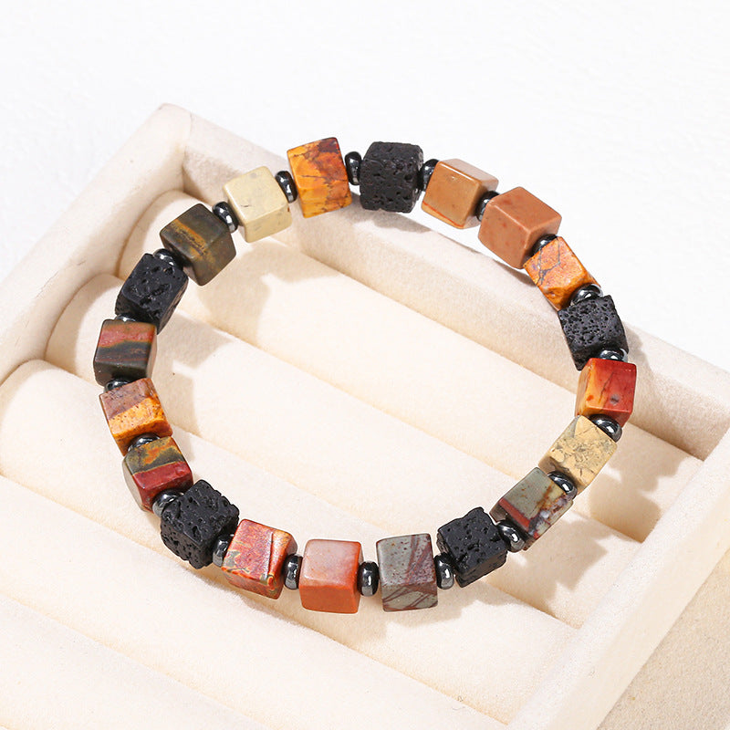 Red Turquoise & Volcanic Stone Square Bracelet