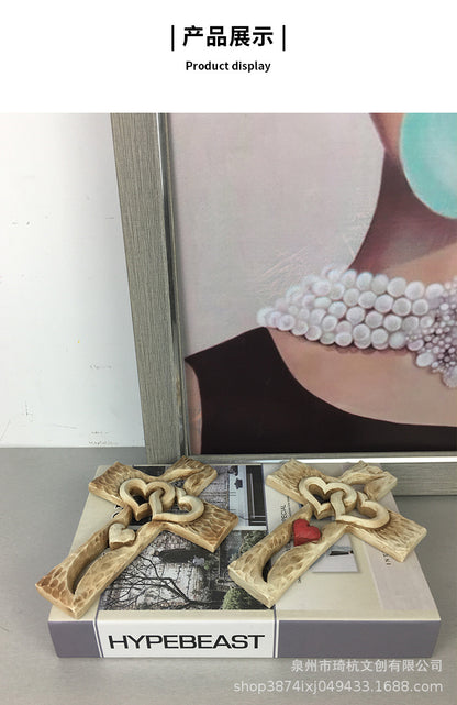 Hot Selling Creative Heart Cross Ornament for Home Study Room Living Room Dining Room Desktop Double Heart Decorative Ornament