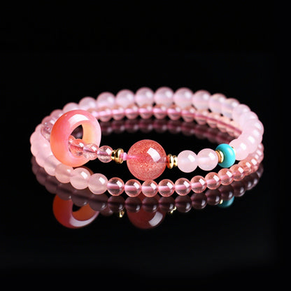 Natural Strawberry Quartz Double Circle Bracelet – Elegant Women’s Jewelry