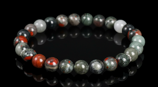 Crimson Guardian,African Bloodstone Bracelet Natural 8mm Crystal Beads – Courage & Strength