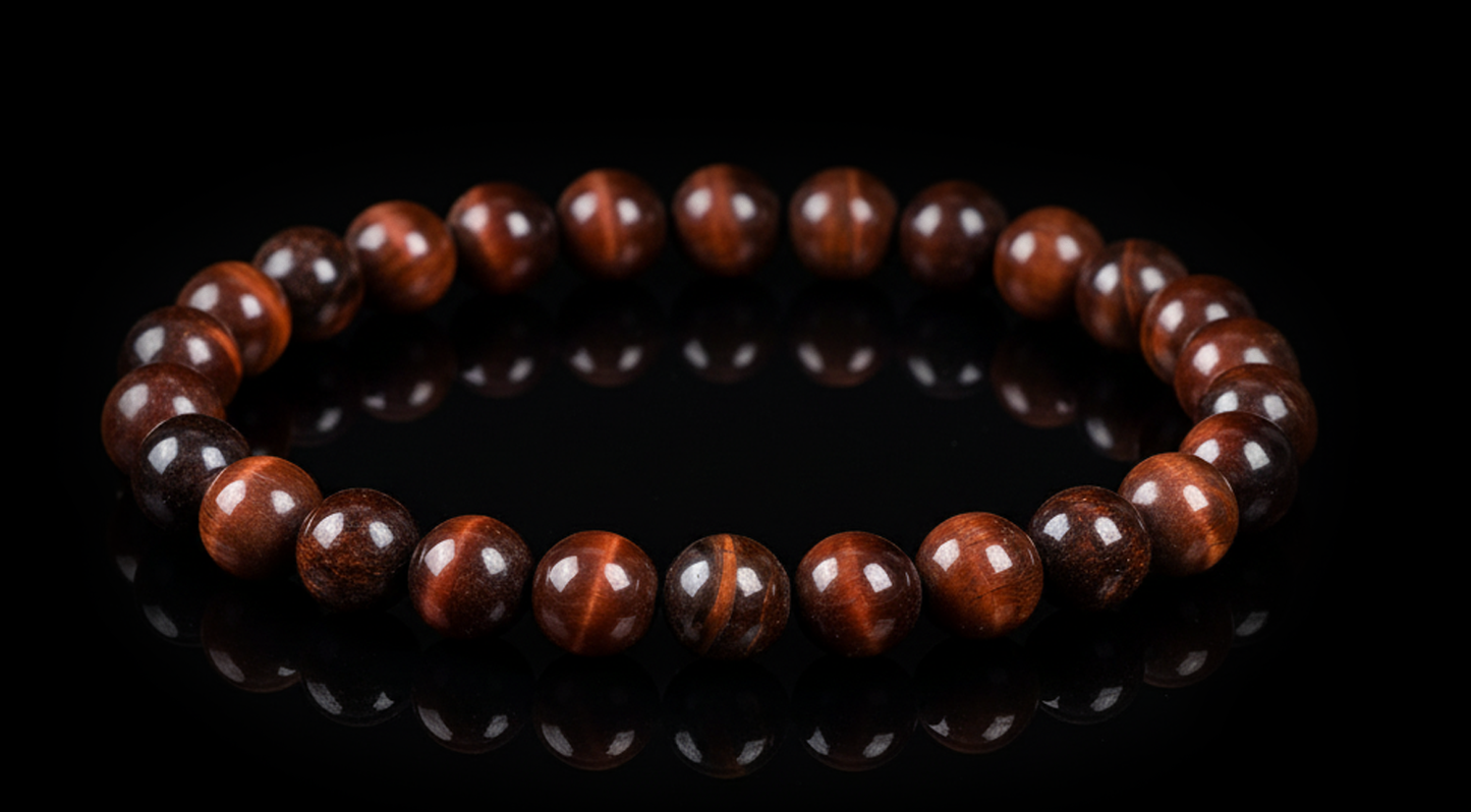 Dragon’s Eye,Red Tiger Eye Bead Bracelet – Natural Crystal Energy Jewelry 8mm