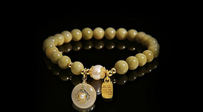 Avocado Chalcedony Bracelet – Peace Pendant & Fortune Beads for Women