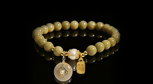 Avocado Chalcedony Bracelet – Peace Pendant & Fortune Beads for Women