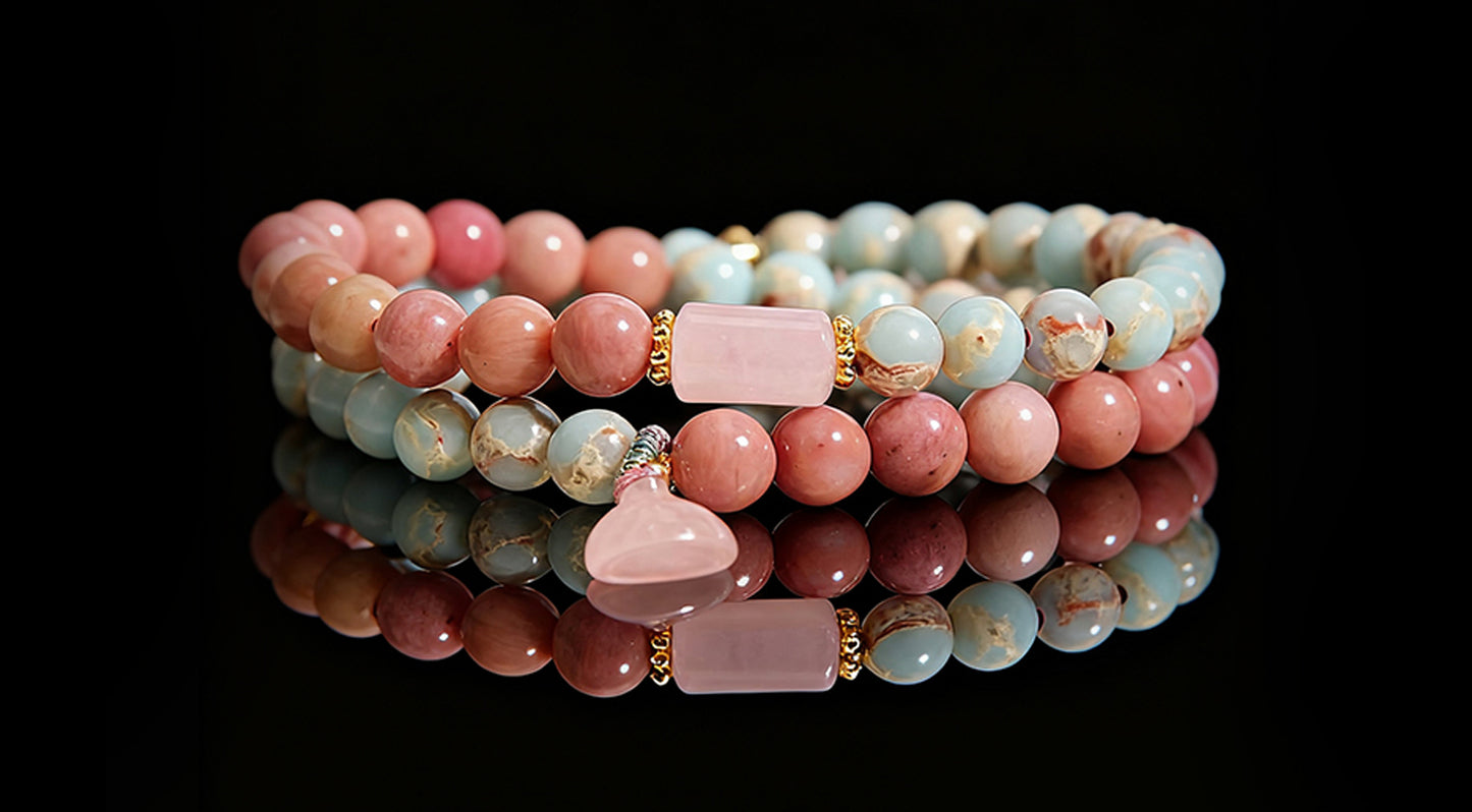 Shoushan & Red Vein Stone Double-Wrap Bracelet – Modern Luxury for Women