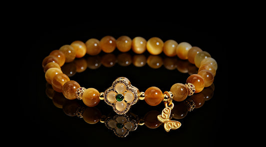 Golden Tiger’s Eye Bracelet – Luxury Clover Design for Women