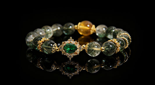 Green Phantom & Rutilated Quartz Bracelet – Modern Luxury for Women