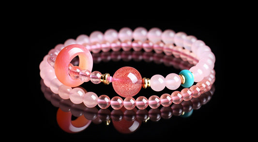 Natural Strawberry Quartz Double Circle Bracelet – Elegant Women’s Jewelry