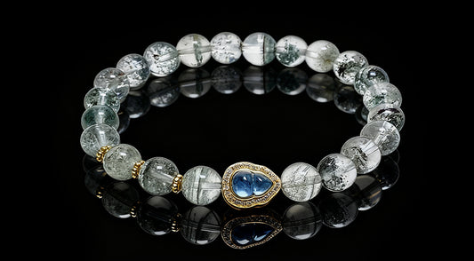 Natural Green Phantom & Blue Sapphire Gourd Bracelet – Abundance & Prosperity