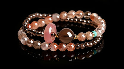 Natural Strawberry Quartz Fortune Bead Bracelet – Twin-Strand Design