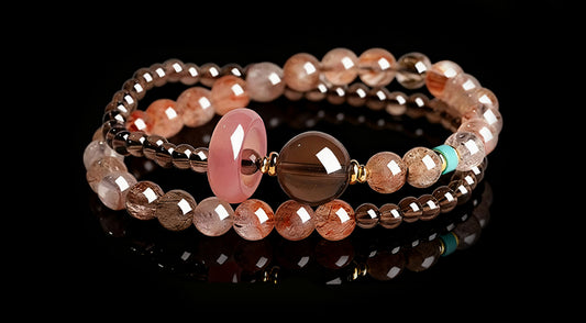 Natural Strawberry Quartz Fortune Bead Bracelet – Twin-Strand Design